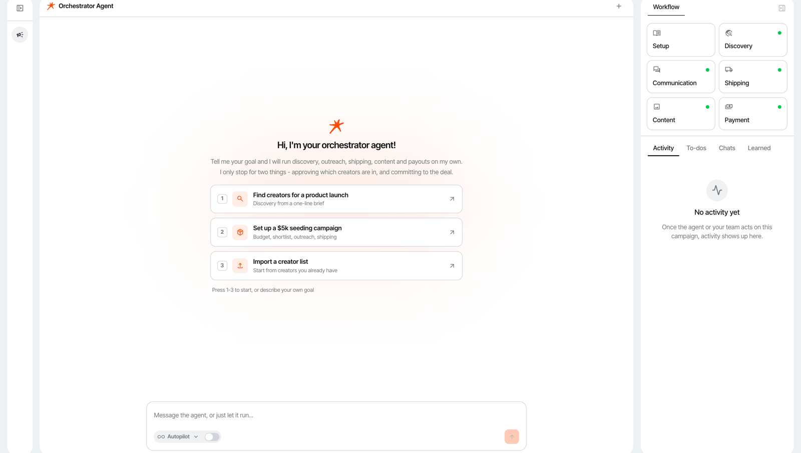 Storika campaign workbench - orchestrator agent running the Summer Radiance launch